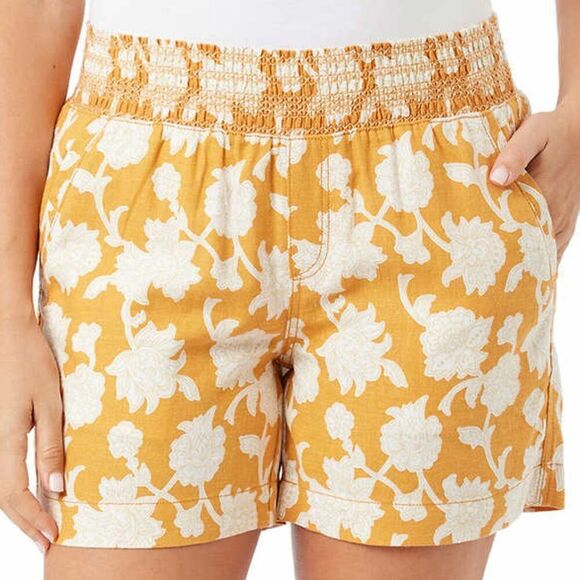 BRIGGS Ladies Linen Blend Shorts Womens Size M Orange Cream Flowers Floral NWT - Picture 1 of 13